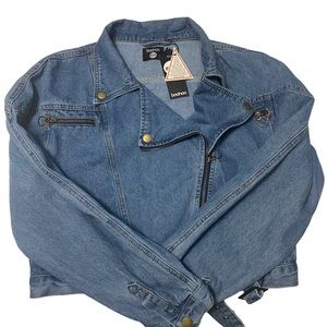 CROP BIKER ZIP DENIM JACKET